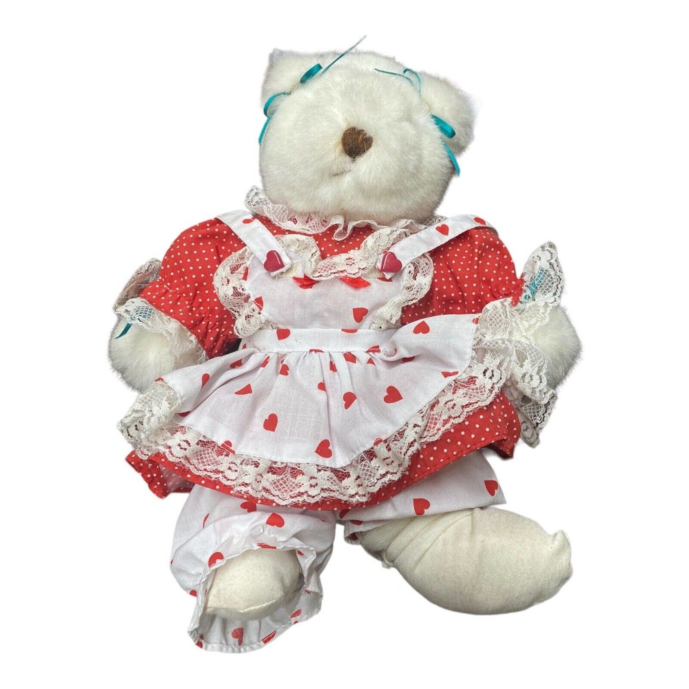 VTG Tender Heart Treasures 1992 Valentine Girl Bear with Dress Pinafore Socks